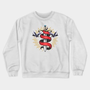 Tattoo of Sword with ribbon and two swallows Crewneck Sweatshirt